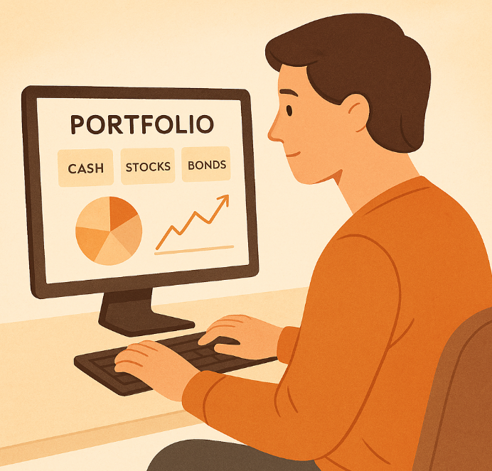 컴퓨터로 자산 포트폴리오 구성하는 남성이미지