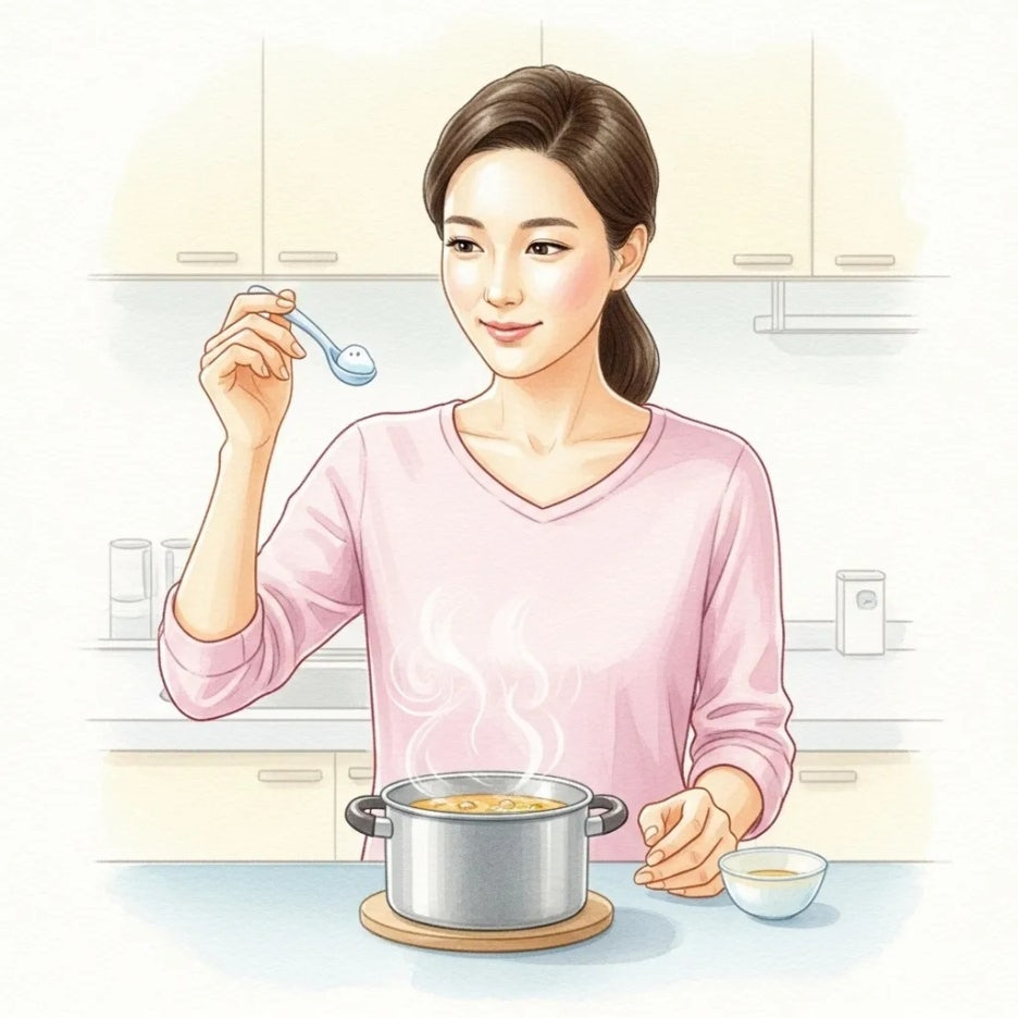 엄마가 이유식 용품을 꼼꼼히 확인하는 모습