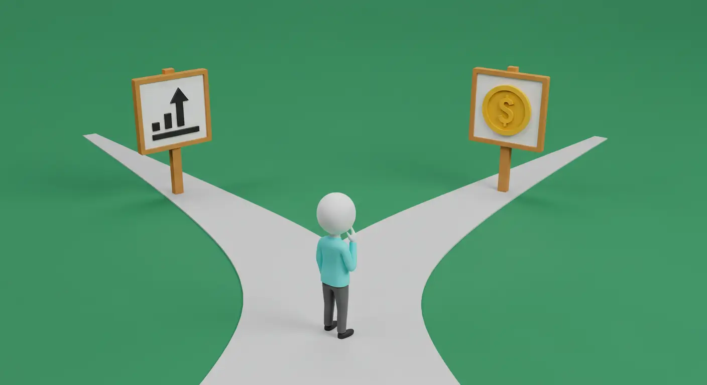 주식을 계속 보유할지, 매도할지 선택의 기로에 선 투자자의 고민