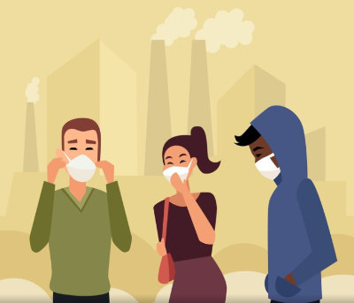 미세먼지로 마스크끼고 다니는 사람들