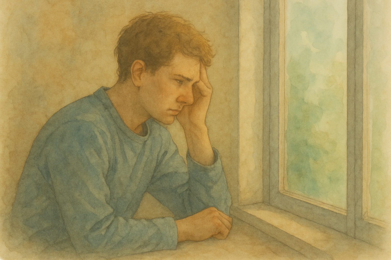 창문 너머 풍경을 바라보며