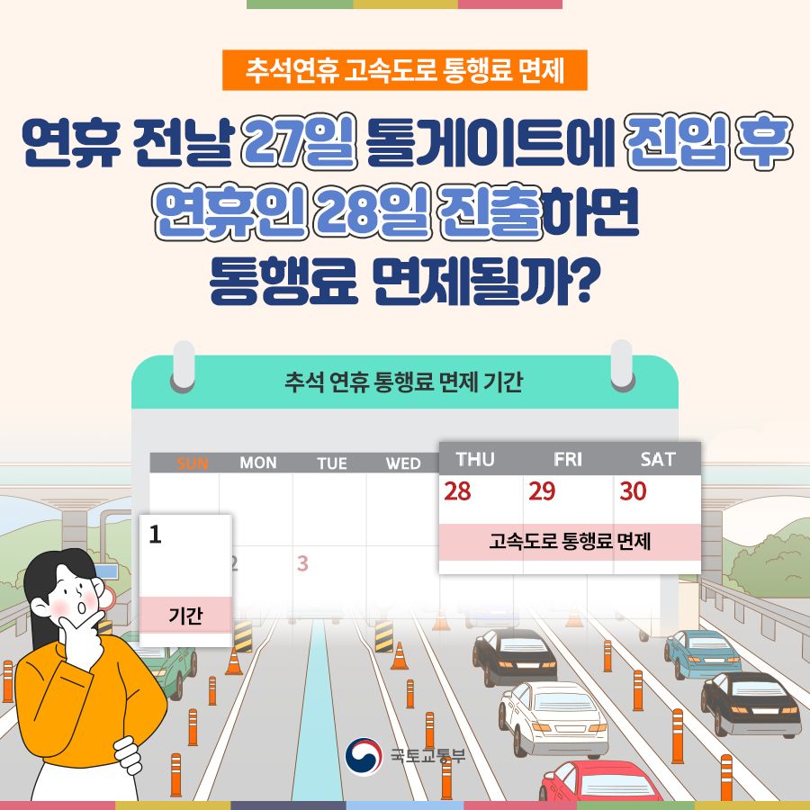 추석 고속도로 통행료 면제기간 진입 진출 시간 FAQ