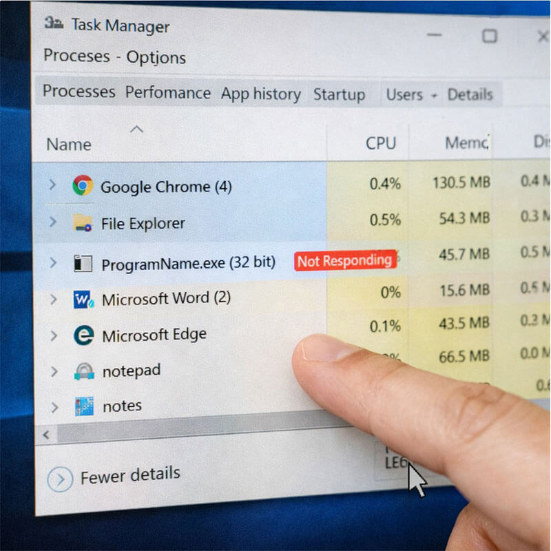 작업 관리자에서 프로그램 강제 종료하는 화면