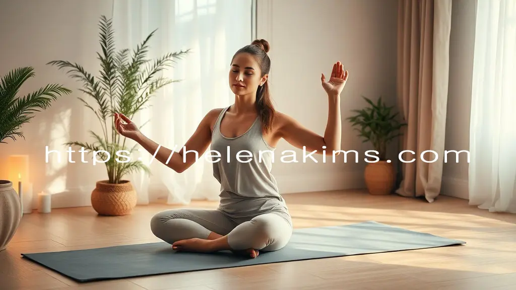 편안하고 조용한 실내 공간에서 여성이 요가 매트 위에서 명상을 하고 있는 모습.