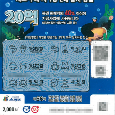 스피또2000 66회 2등 당첨복권