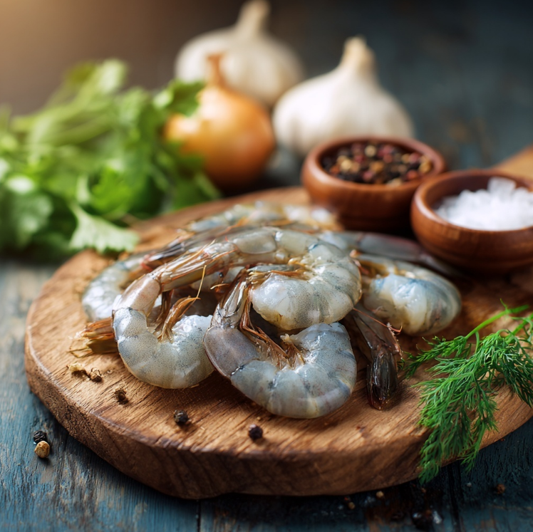 생새우를 도마위에 놓은 모습