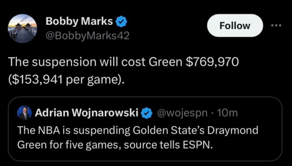 그린 5경기 정지 징계