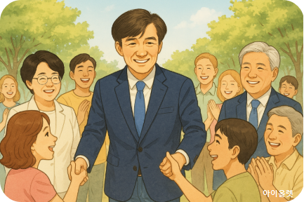 지지자들과 인사 장면