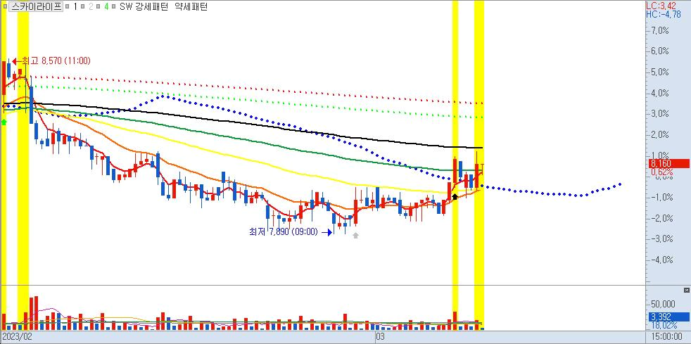 스카이라이프-120분봉차트-미디어신문방송관련주