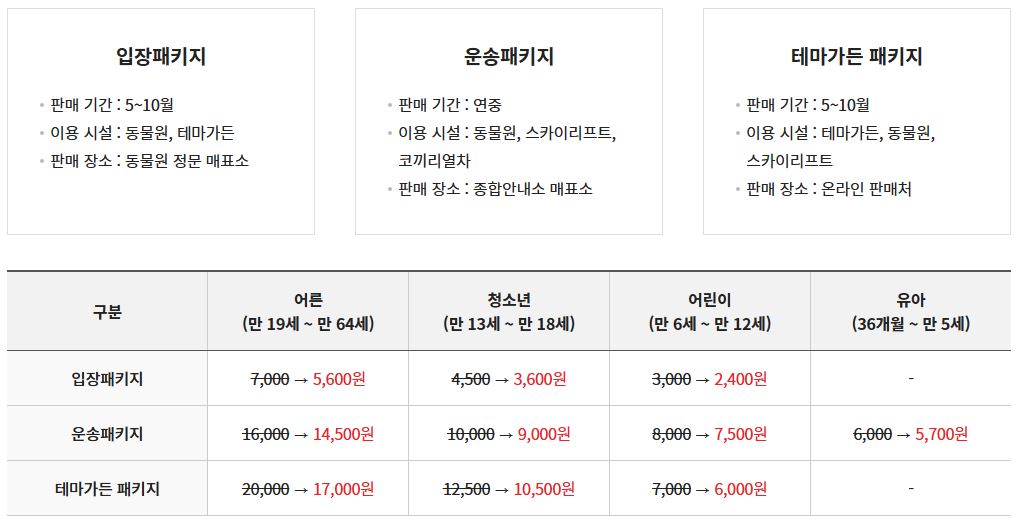 서울대공원홈페이지-가을여행-아기랑-국내여행지-패키지요금