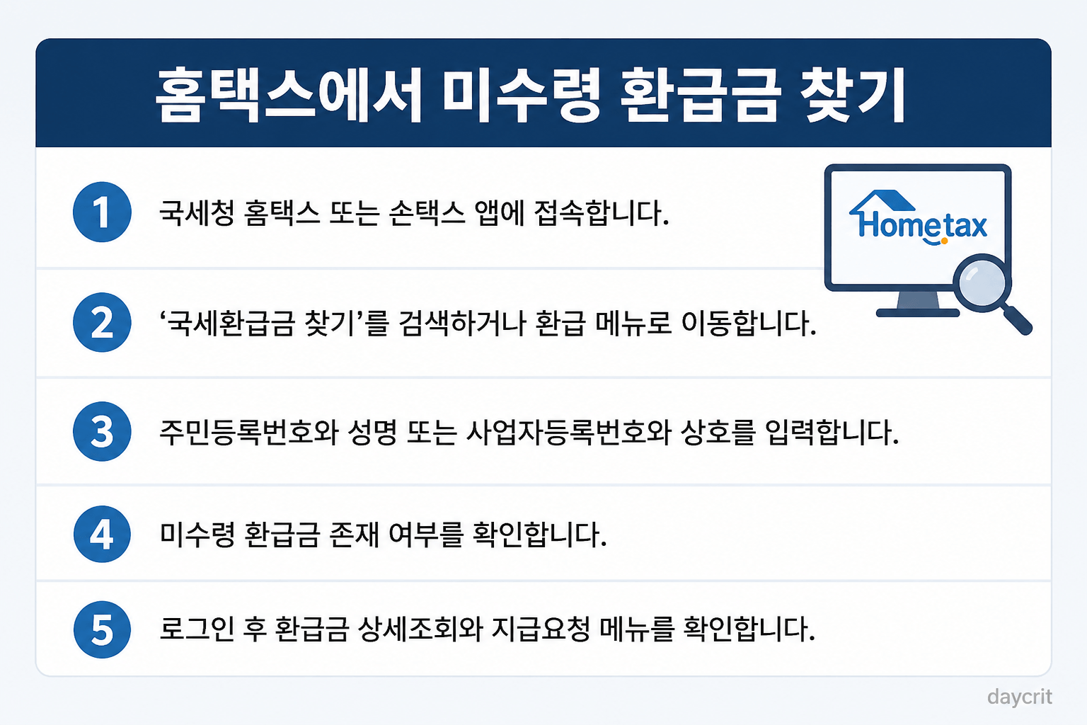 홈택스에서 미수령 환급금 찾기