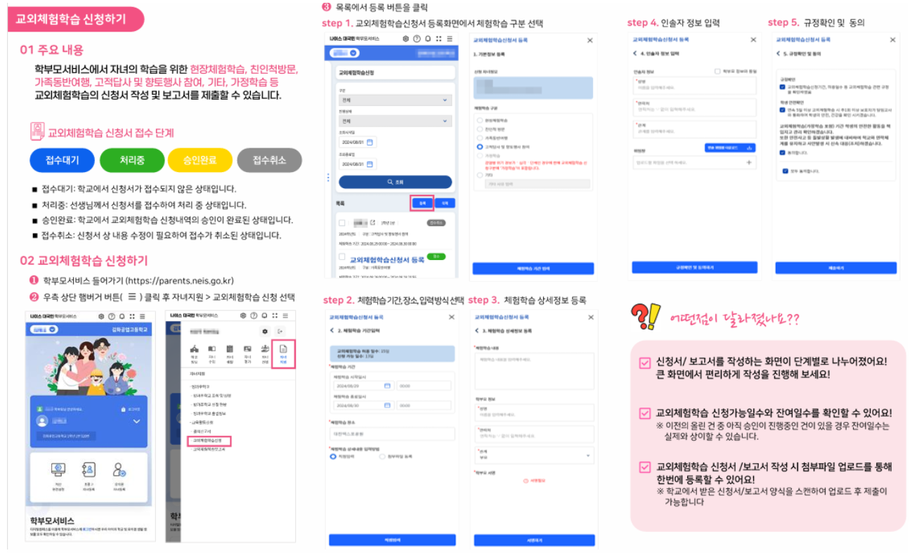 학부모서비스(나이스) 교외체험학습신청서 작성 방법