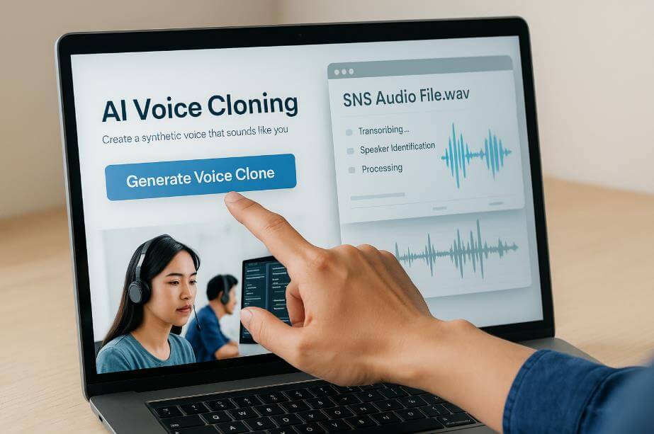 노트북에서 ‘목소리 클론 생성’을 누르는 장면