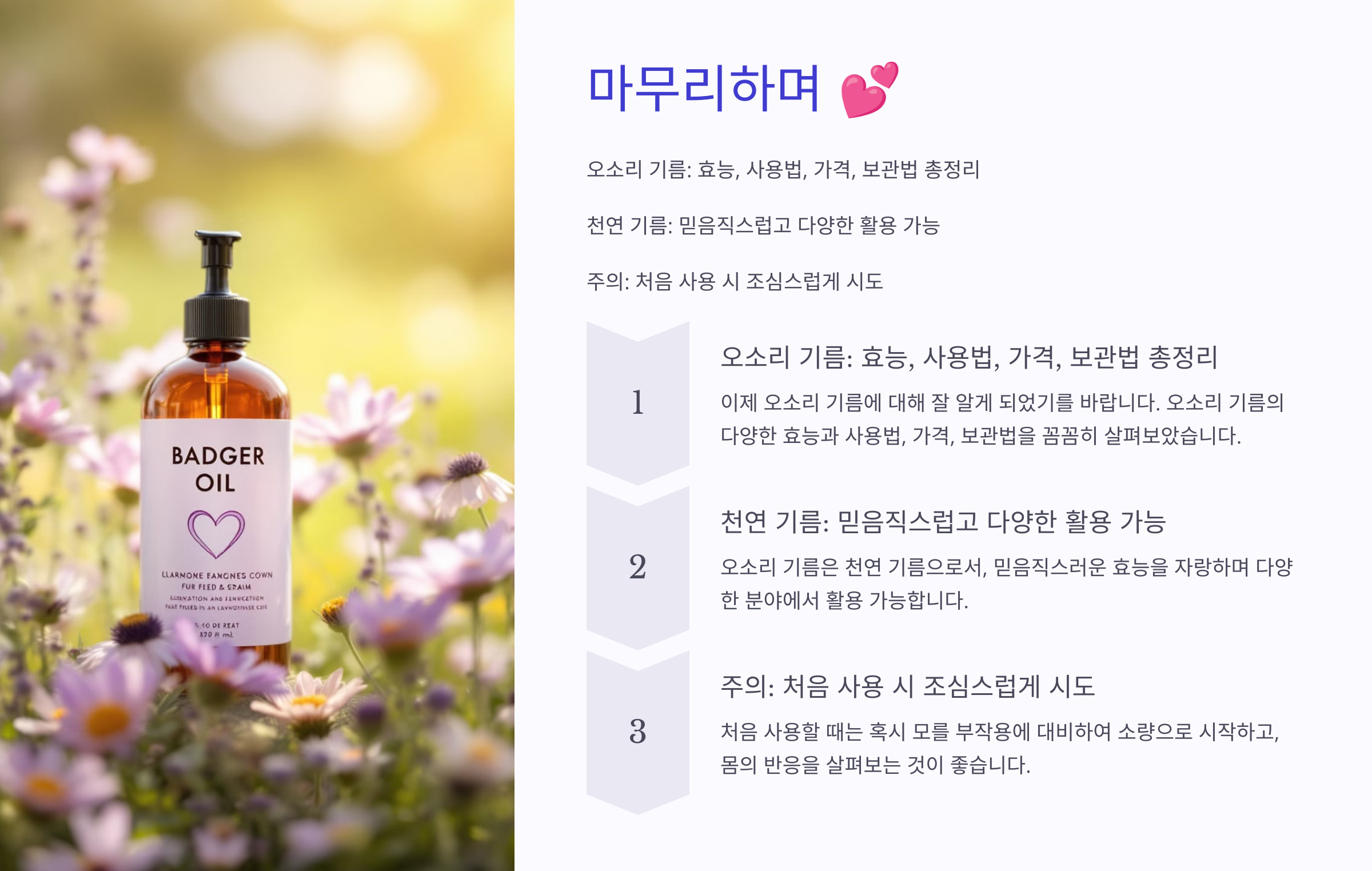 오소리 기름 효능 복용방법 가격 보관법