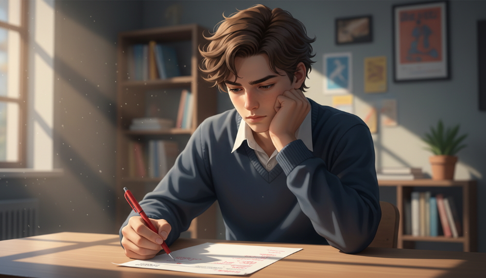 3월 모의고사 성적표와 시험지를 분석하는 고3 수험생