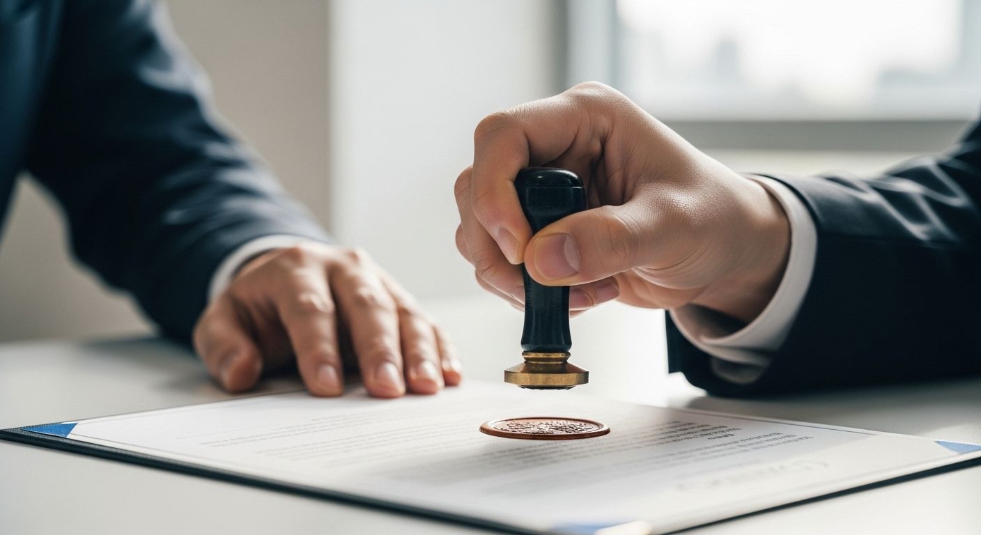 계약서에 도장 찍는 순간의 클로즈업&amp;#44; 손만 보이는 장면