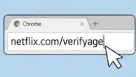 넷플릭스 연령을 인증하는 사이트 주소인 www.netflix.com/verifyage 표시된 이포그래픽