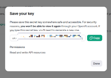 생성 완료된 api key