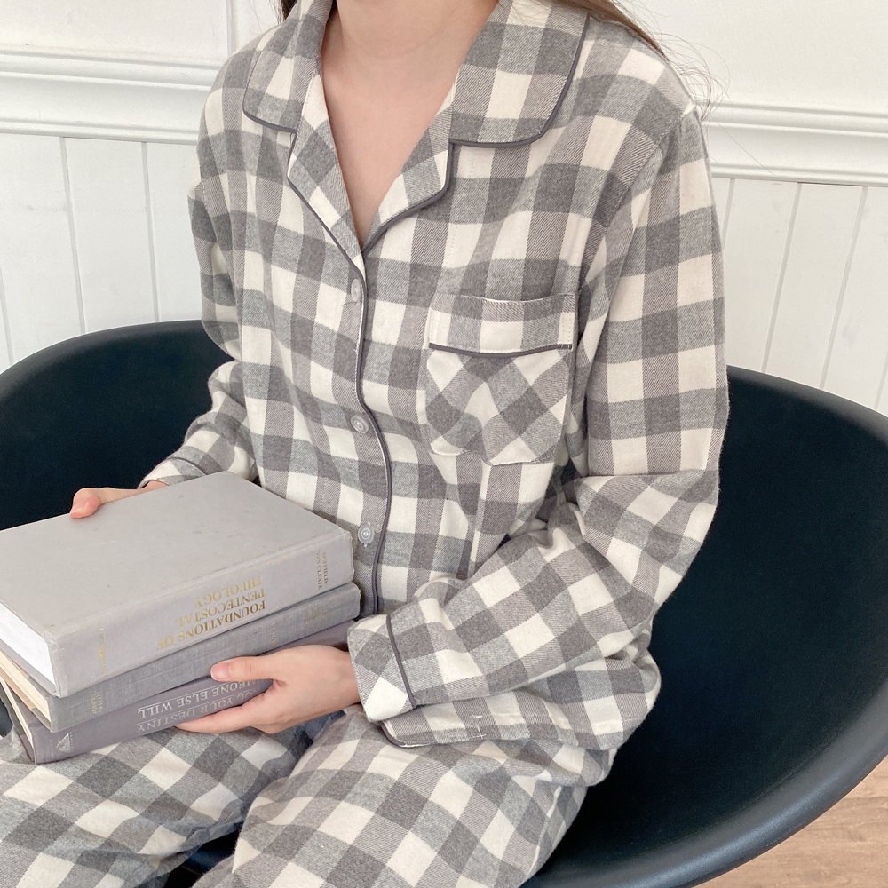 77-120 여성 남성 빅사이즈 잠옷 커플잠옷 체크 피치기모 수면잠옷