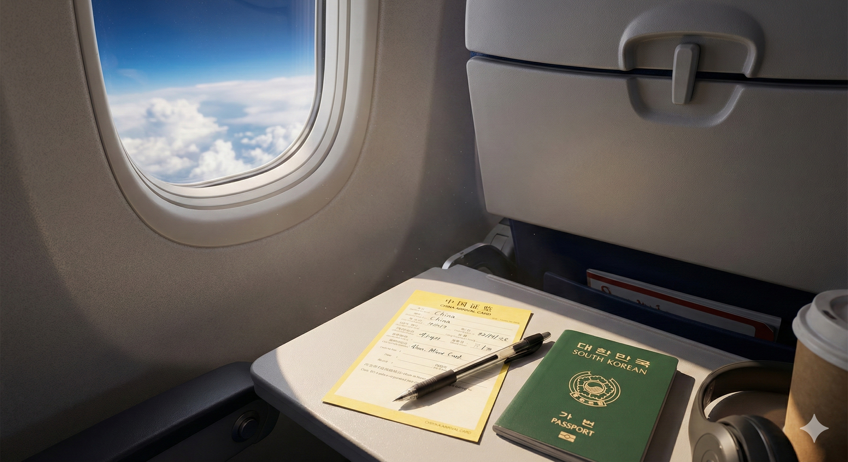 중국 입국신고서 노란색 종이 작성 예시 비행기 기내