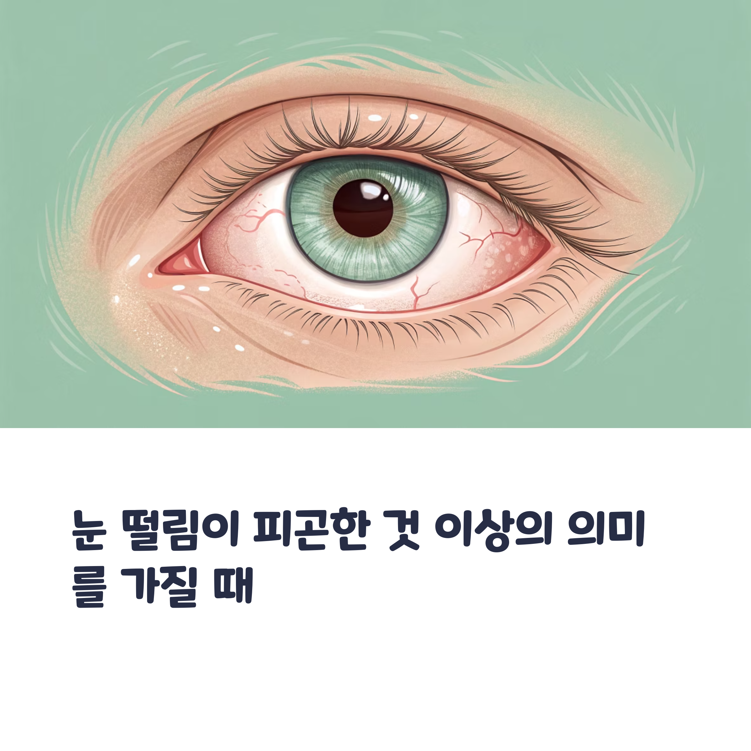 충혈된 눈과 함께 보이는 눈 떨림 증상 이미지 – 눈 떨림이 단순한 피로를 넘는 건강 신호일 수 있음을 강조