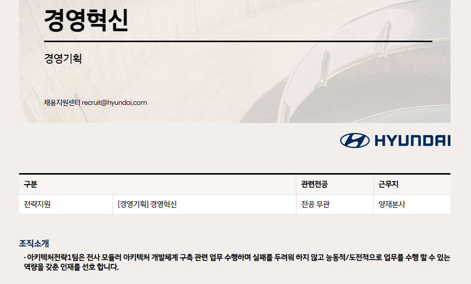 현대자동차 아키텍처전략1팀 채용