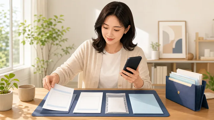 병원 영수증과 입원 서류를 모바일 청구 전에 정리하는 모습