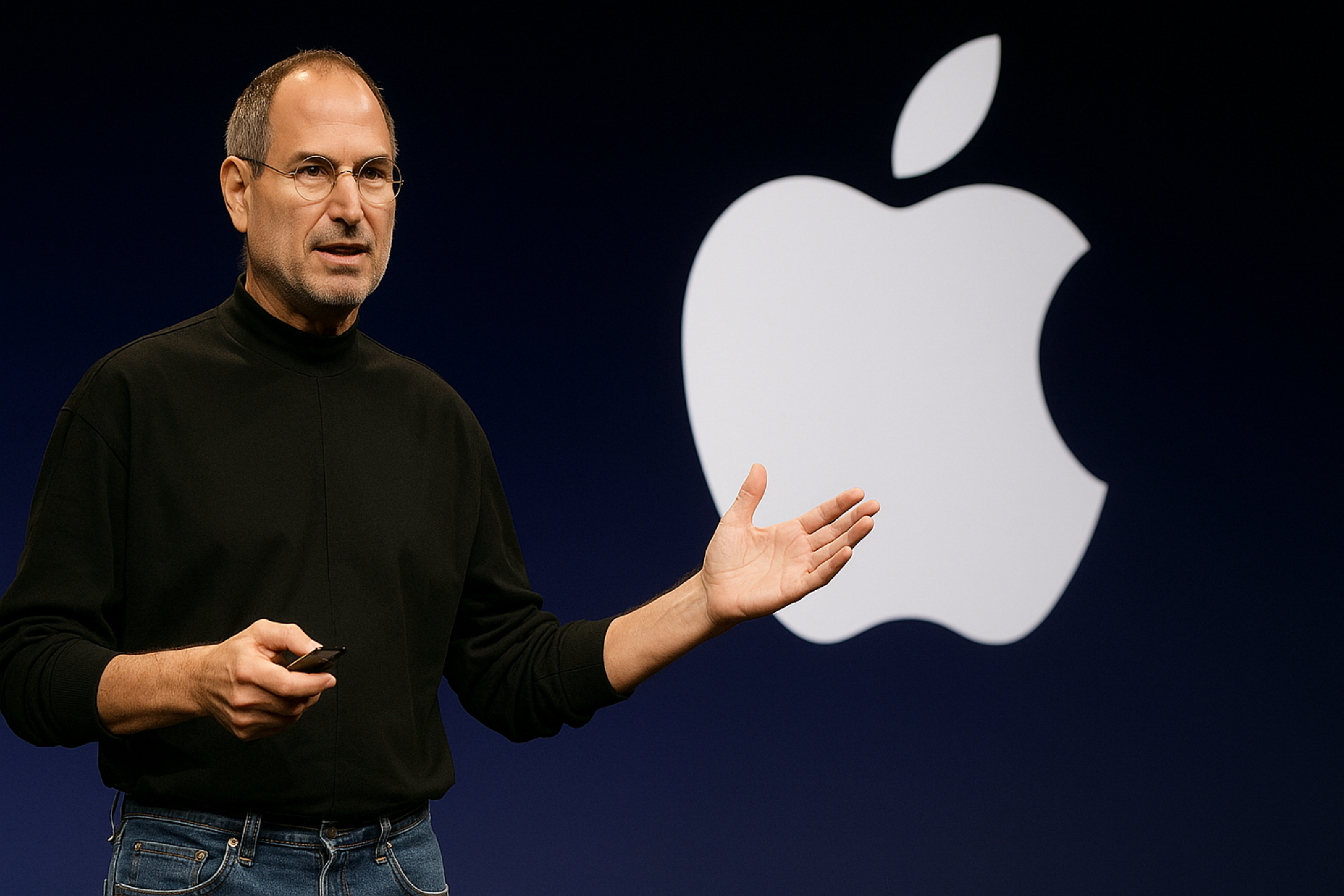 애플의 공동창업자 스티브 잡스의 제품 소개 프레젠테이션 모습