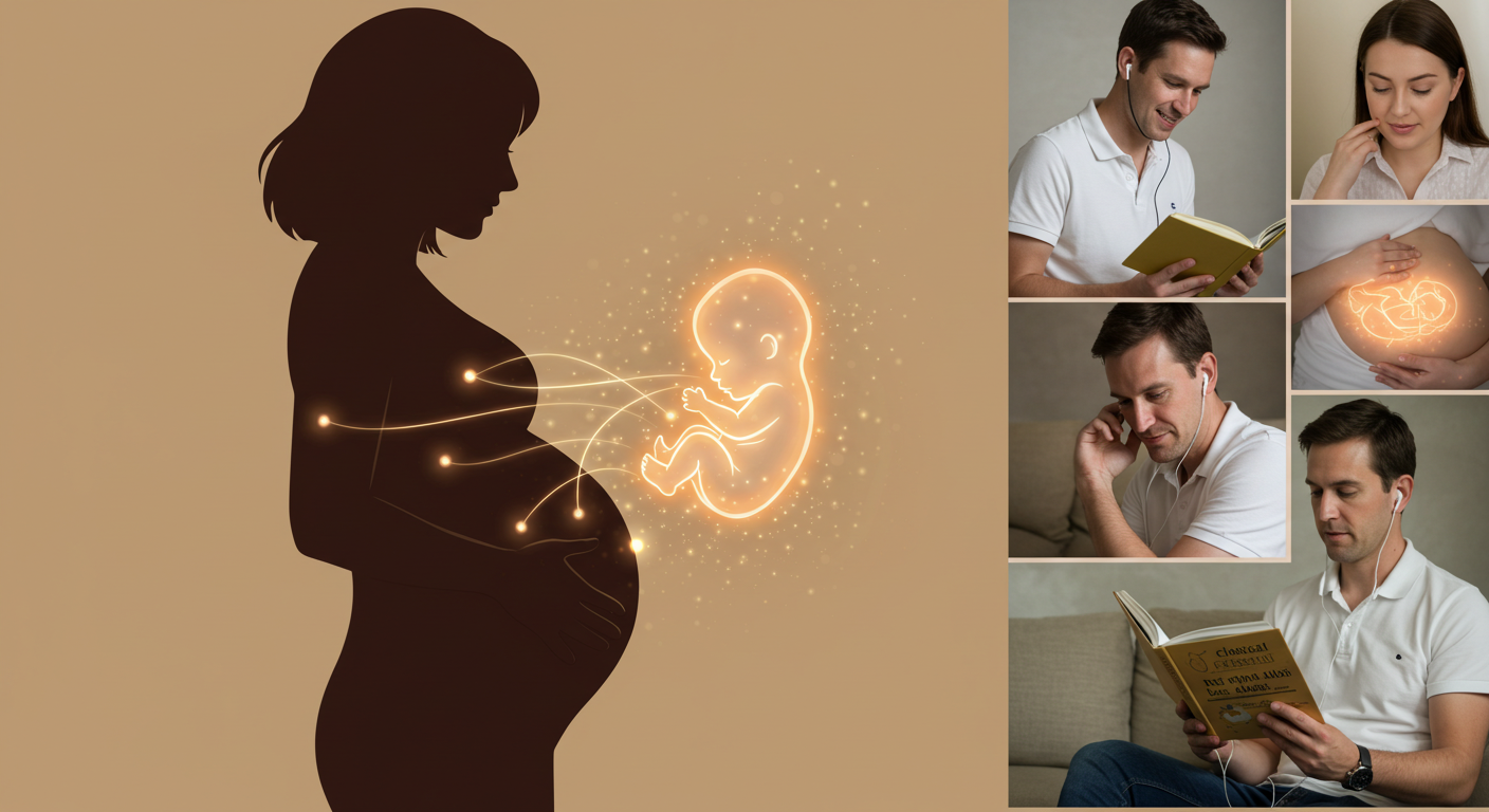 임신 중 태교와 남편의 외조에 관한 그림