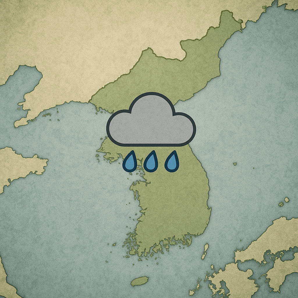 젖은 도심 풍경 + 회색빛 하늘