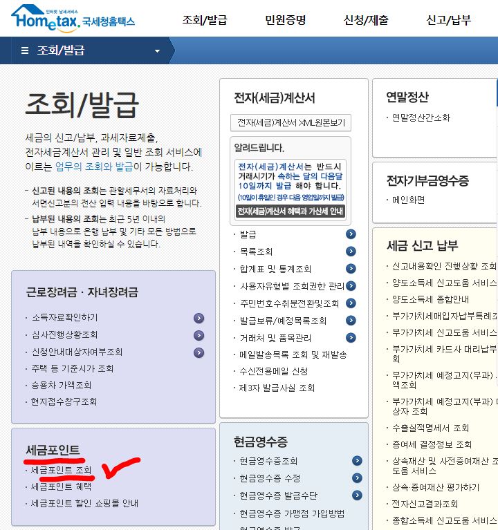 세금 포인트 조회