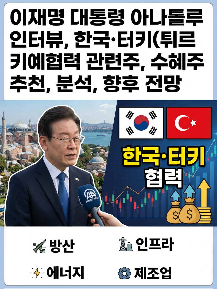 이재명 대통령 아나톨루 인터뷰, 한국&middot;터키(튀르키예)협력 관련주, 수혜주 추천, 분석, 향후 전망