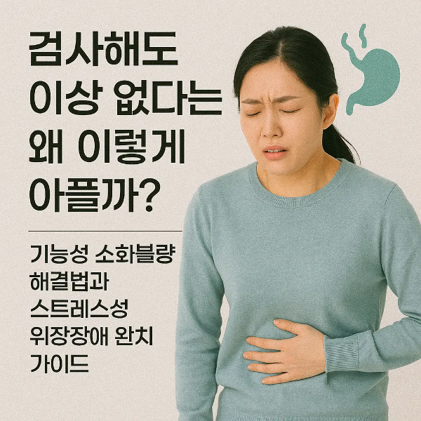기능성 소화불량으로 복통을 겪는 한국인 여성 이미지