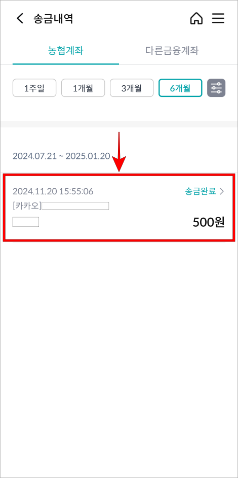 필요에 따라 조건을 설정하여 송금내역을 조회하고, 필요한 송금내역을 선택