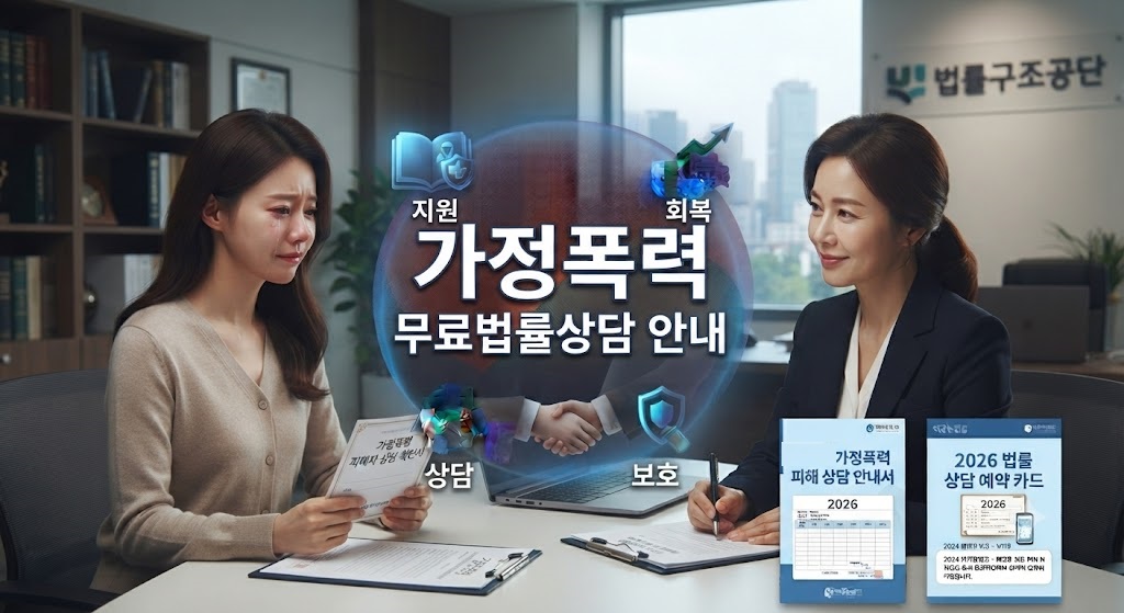 가정폭력 피해자가 법률구조공단에서 무료로 법률상담을 받는 모습