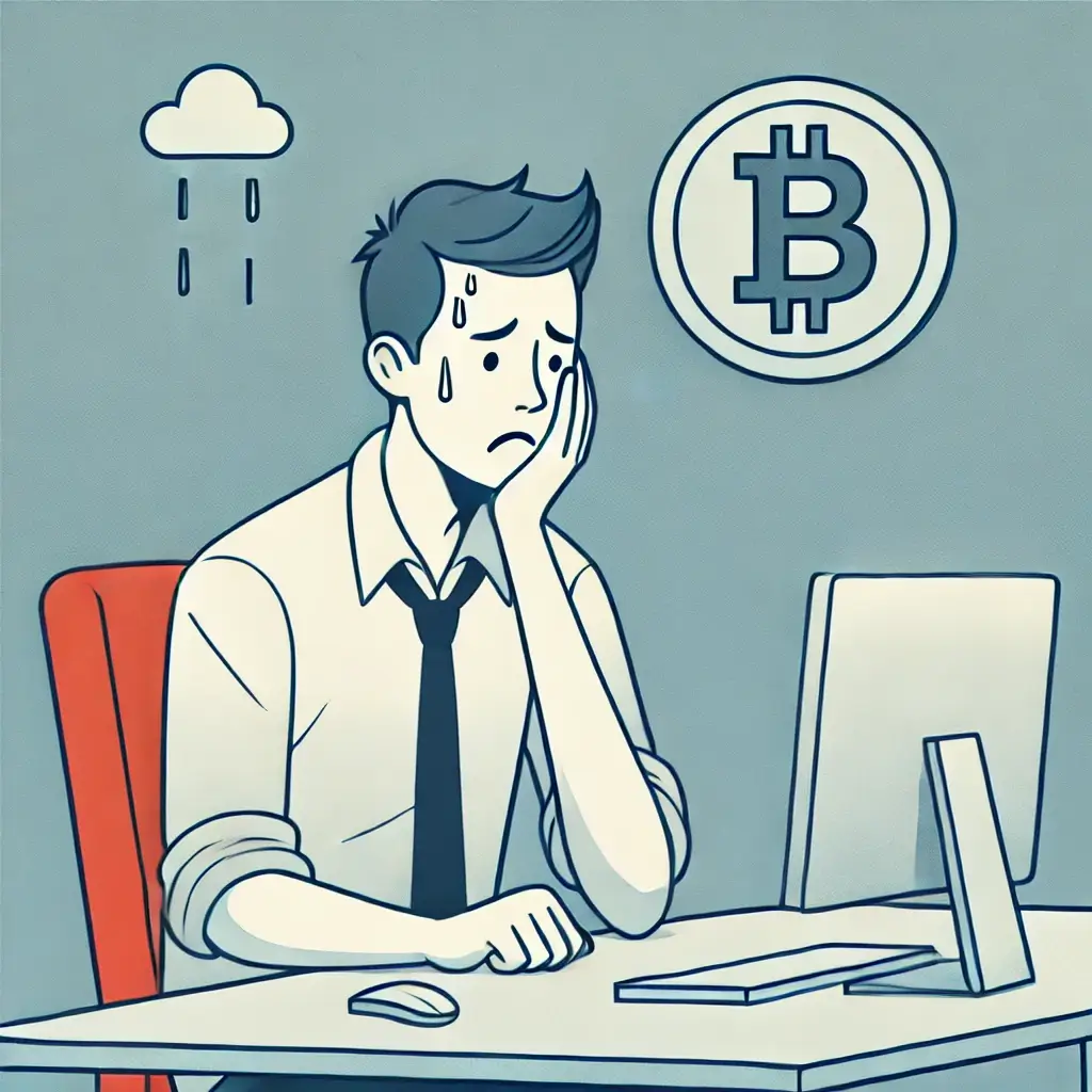 비트코인 하락으로 괴로워하는 남자의 모습