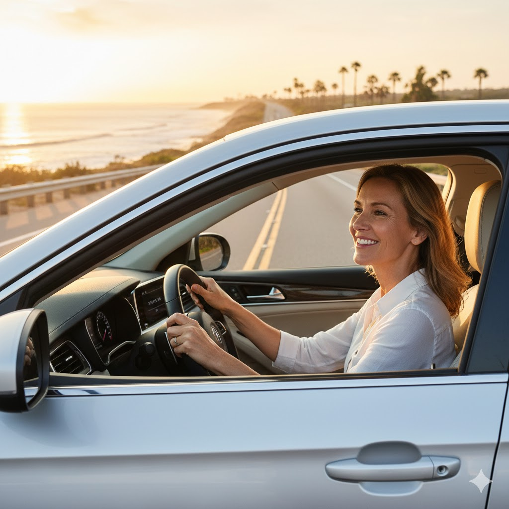 정비소에서 점검을 마친 후 깨끗해진 엔진룸이나 기분 좋게 드라이브하는 풍경 사진