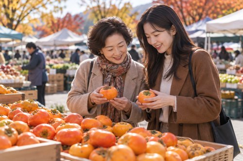 청도 반시축제 감을 고르는 가족의 장터 나들이