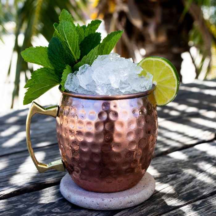 민트와 라임으로 장식된 시원한 구리 잔의 자메이칸 뮬 완성 사진