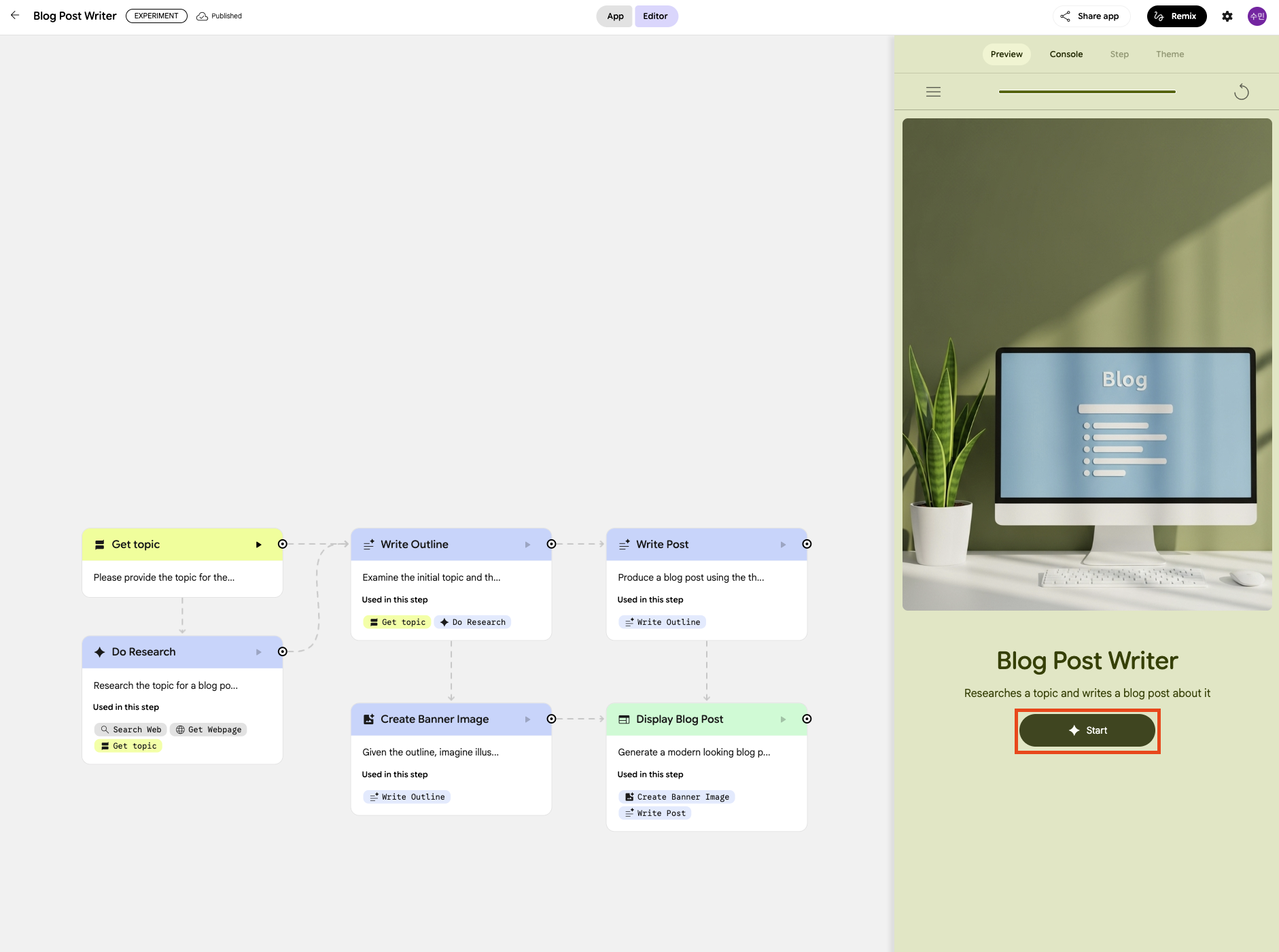 google-opal-blog-post-writer-start