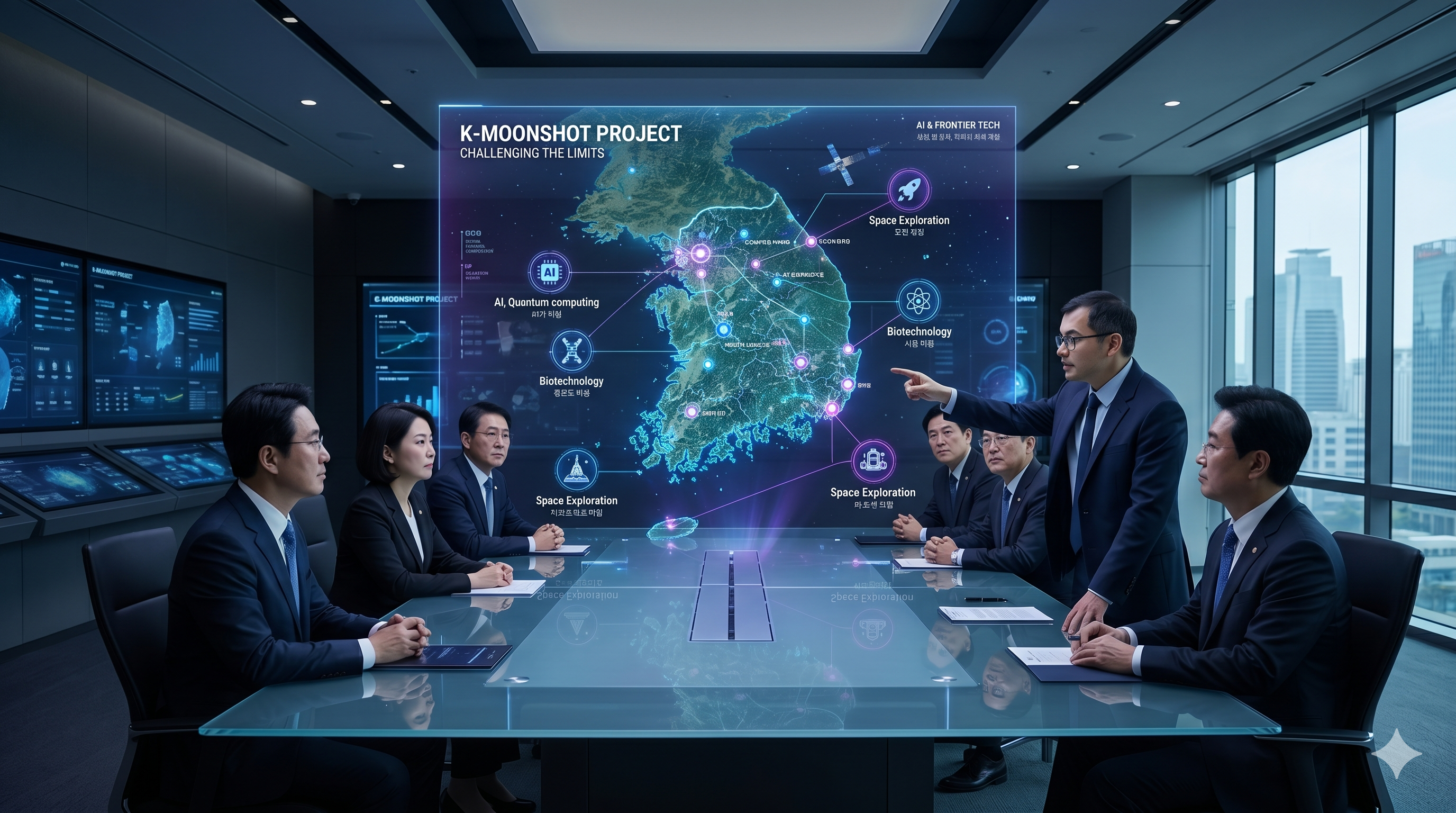 K-문샷 프로젝트를 위해 방한한 데미스 하사비스와 한국 정부의 AI 전략 회의 장면