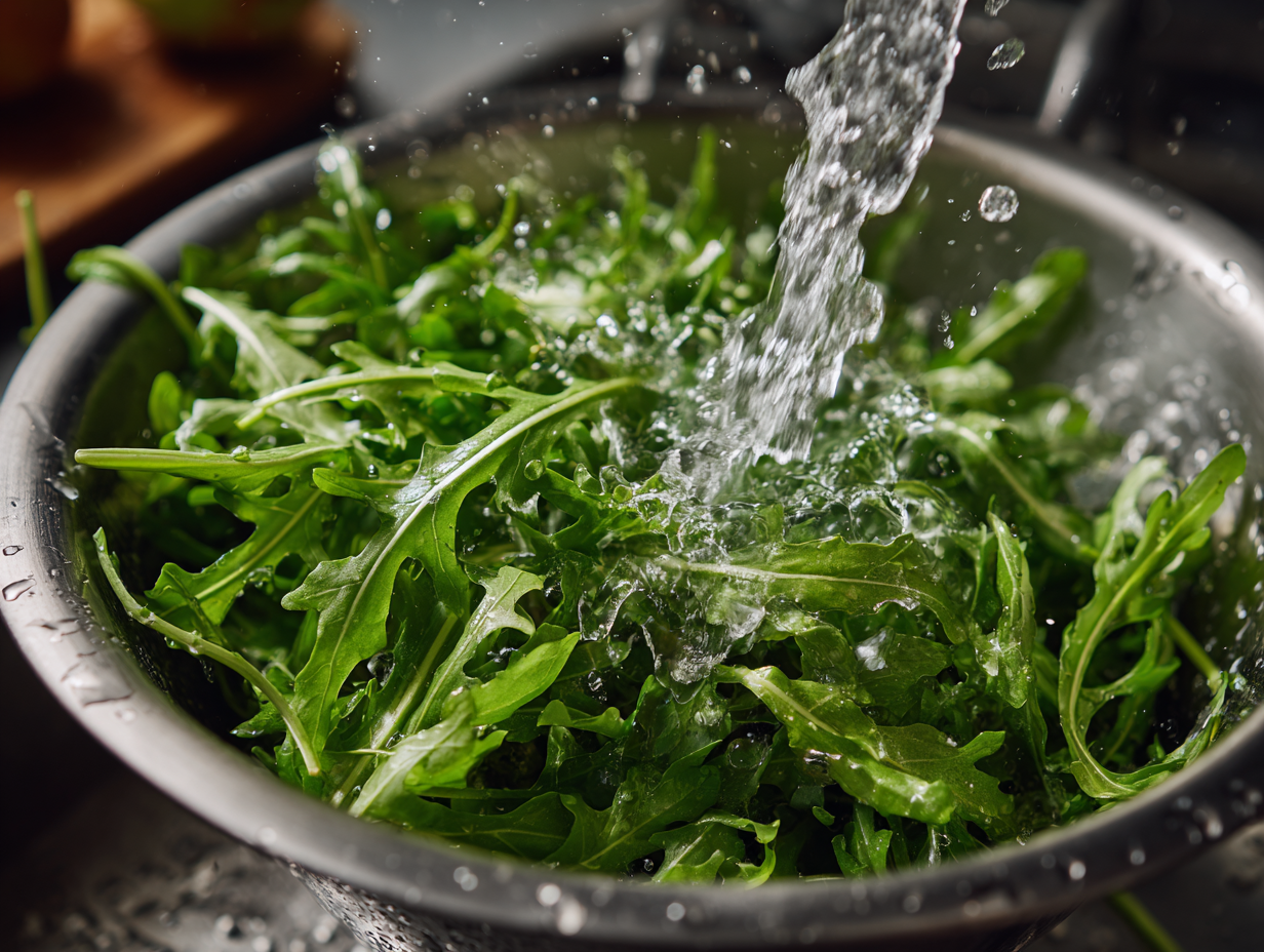 루꼴라 세척하는 사진