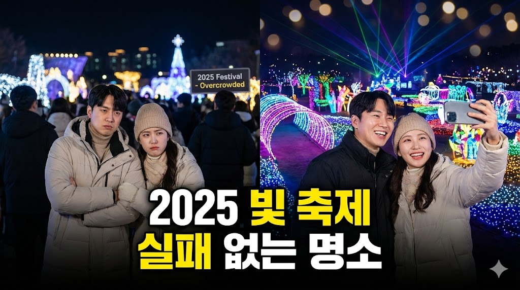 2025년 실패 없는 국내 빛 축제 명소 추천 썸네일 - 실망스러운 축제와 환상적인 축제 비교