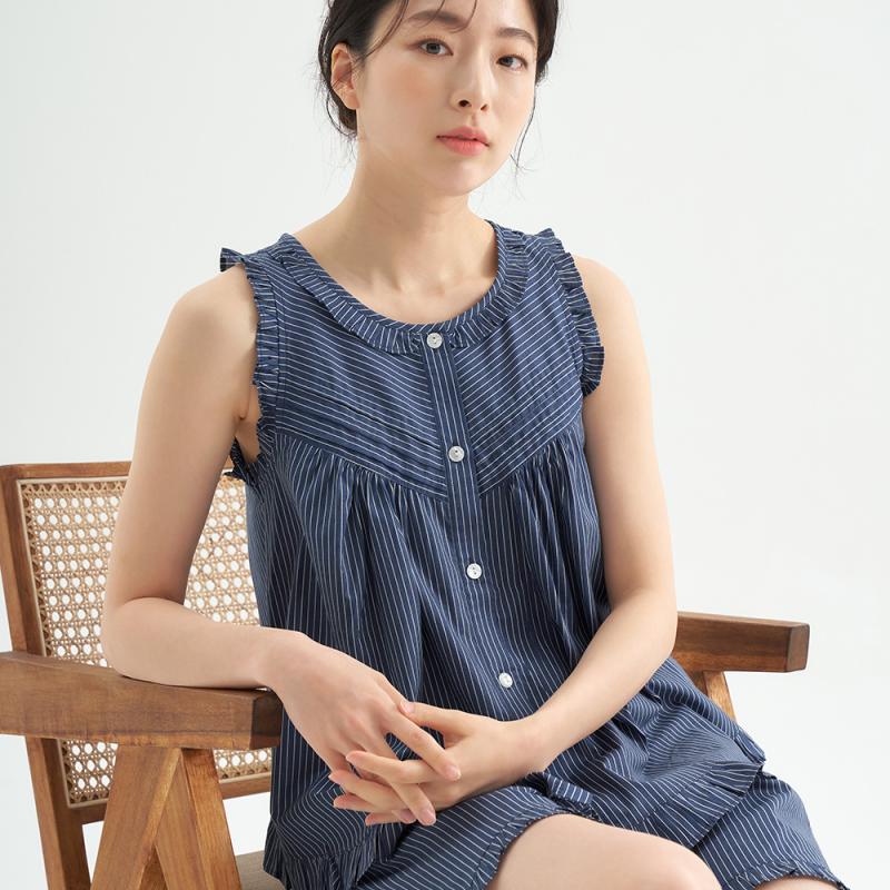 메이플라워 네이비ST 순면 나시 여성 잠옷 세트