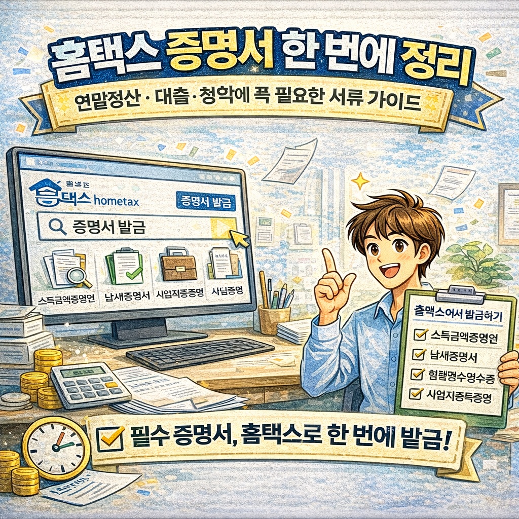 홈택스 증명서 한 번에 정리｜연말정산&middot;대출&middot;청약에 꼭 필요한 서류 가이드