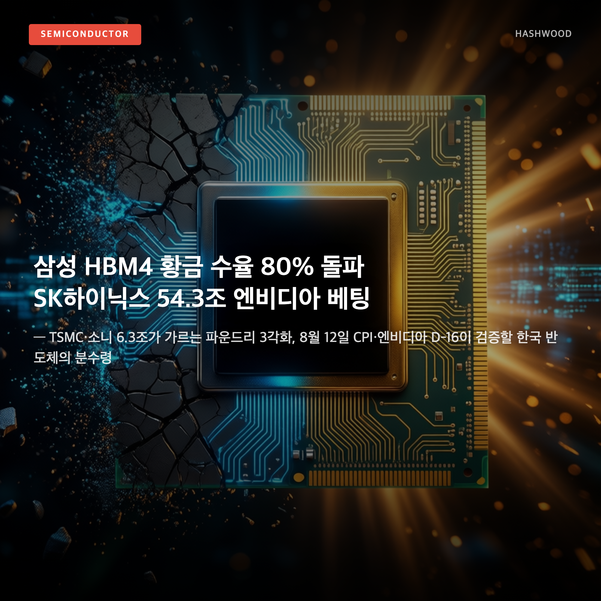 그림: 삼성 HBM4 황금 수율 80% 돌파 + SK하이닉스 54.3조 엔비디아 베팅 — — TSMC·소니 6.3조가 가르는 파운드리 3각화, CPI·엔비디아가 검증할 한국 반도체