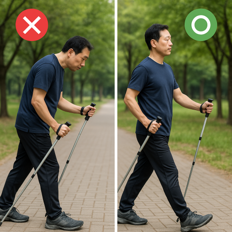 노르딕워킹 잘못된 자세와 올바른 자세 비교