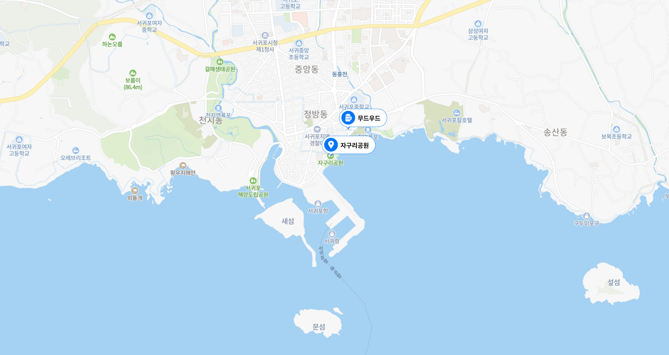 서귀동 자구리공원 해안가 지도