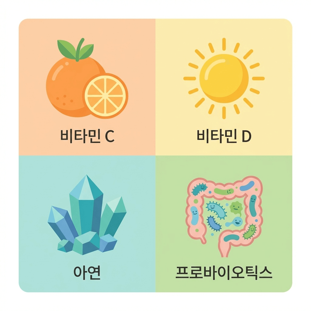 비타민C 비타민D 아연 프로바이오틱스 면역 영양소 4종 비교 인포그래픽