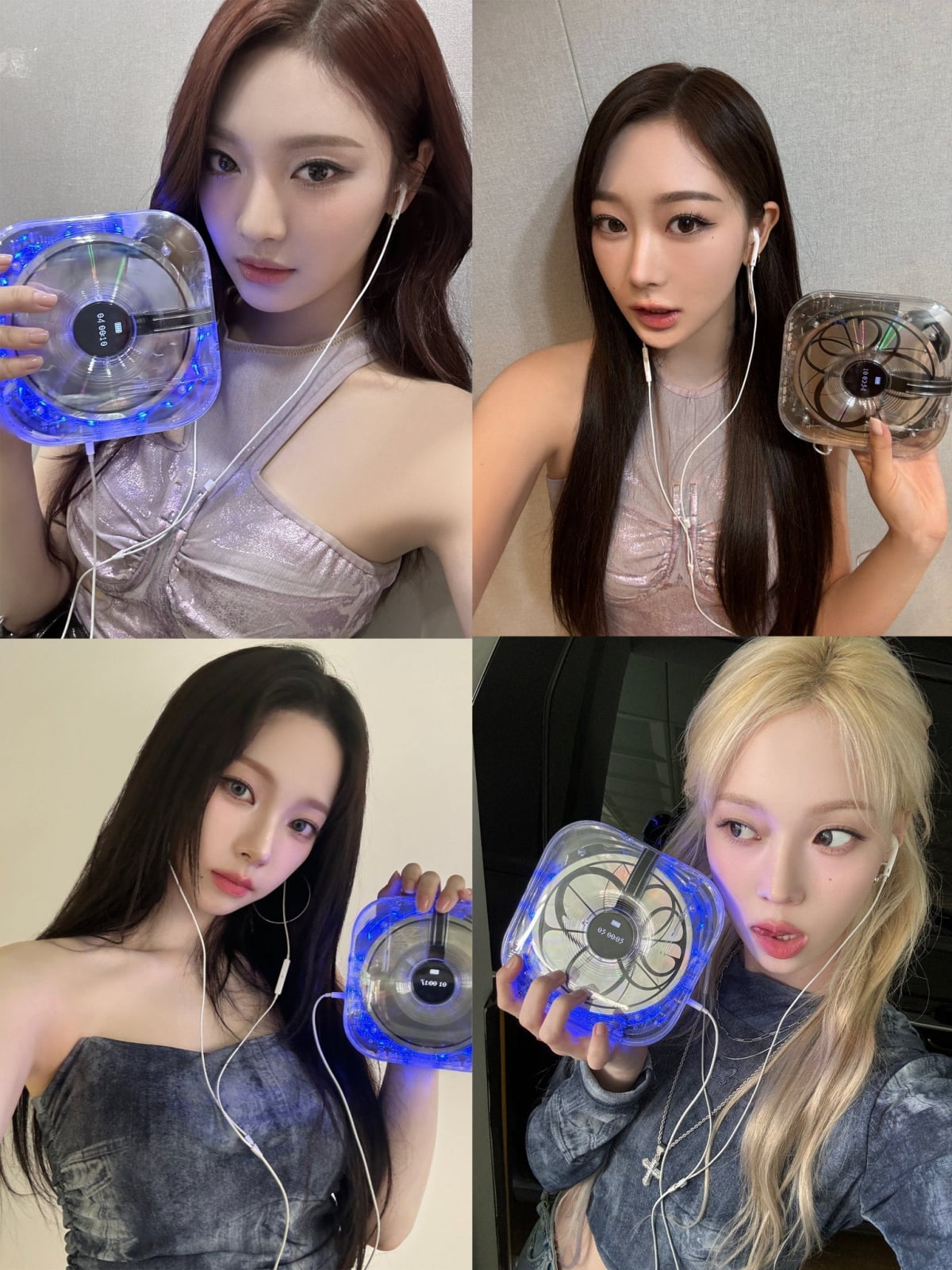 '아마겟돈 CDP(CD Player)버전‘을 들고 있는 그룹 에스파 멤버들.